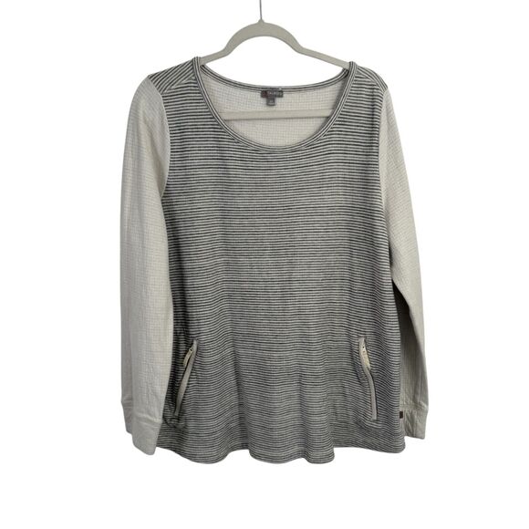 T by Talbots Grey Striped Sweatshirt Pockets Capsole Minimalist Office Womens 2x - Picture 1 of 5